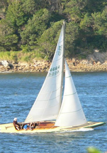 A small Skerry Cruiser with two people aboard glides across a blue river, with green trees and a rocky shoreline visible in the background under bright sunlight.